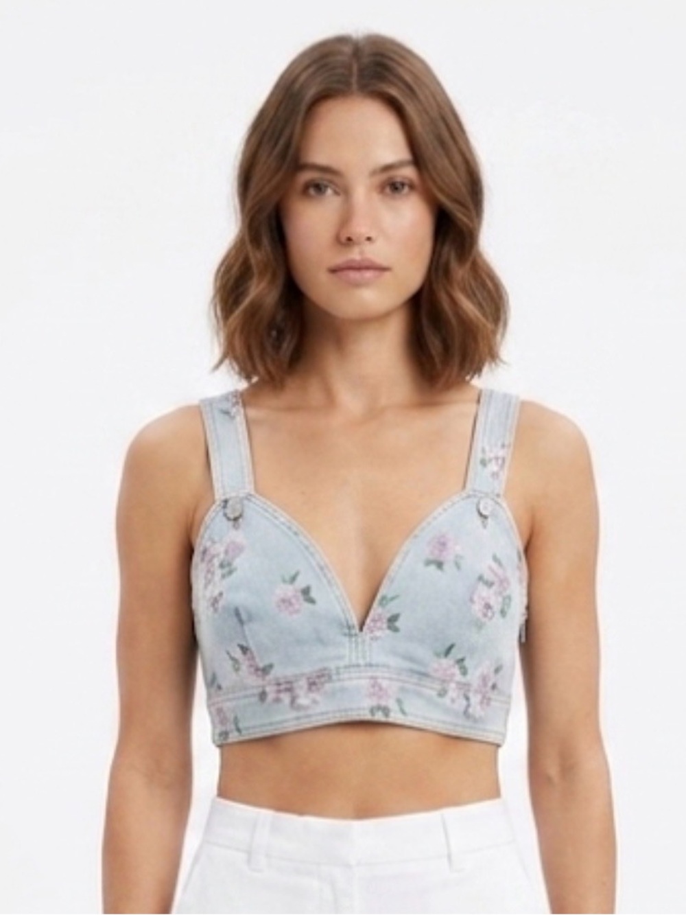 Wild Fable, denim crop top, floral, boho, summer, bralette, medium
